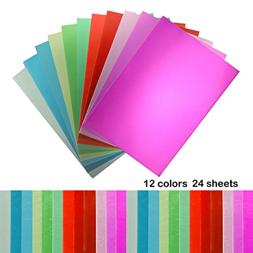 24 Sheets Metallic Foil Card Stock Paper 12 Assorted Colors Party Foil Sheets Cardstock A4 250Gsm 92Lb For Card Making, Comaptible With Cricut #TOP2