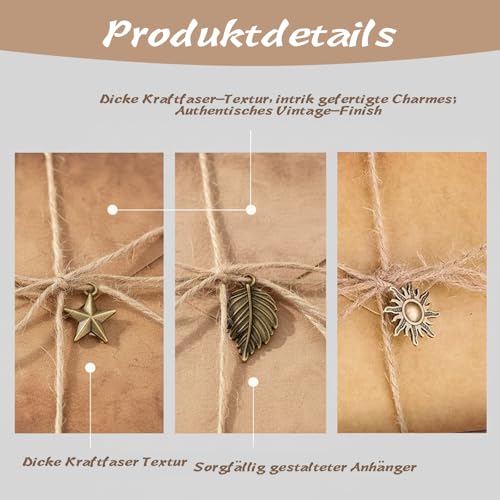 60 Stück Vintage Kraftpapier Umschläge, 12 Retro Briefumschläge,12 Retro Schlüsseln,12 Hanfseilen, 12 Sheet Vintage Seal Stickers, 24 Antik-Kraftpapier für Hochzeiten, Geburtstage