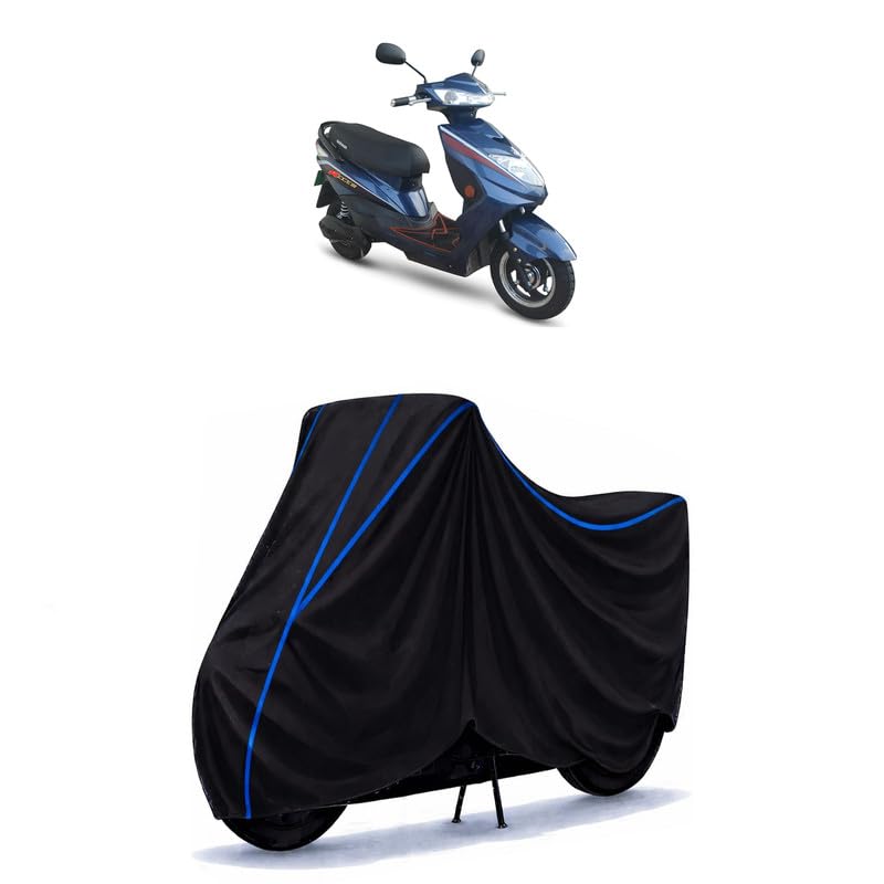Image of Scooty Cover Water Resistant for Ridge Plus | Universal Scooter & Bike Cover | Heavy Duty UV Dust, Rain & Scratch Protection | Elastic Fit All Weather Indoor Outdoor | Black with Blue Piping