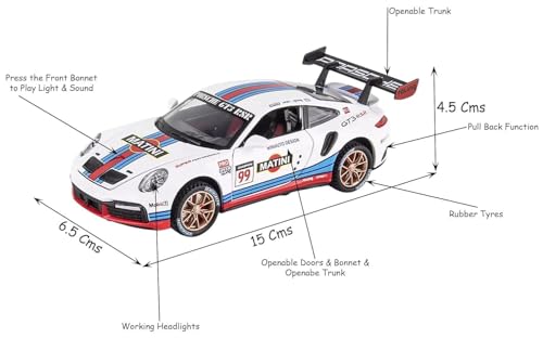 Image of Magicwand 1:32 Scale Die-Cast Metal Porrsche Matini Car with Openable Doors,Pull Back Action,Blinking Lights【Pack of 1】【Random Designs】
