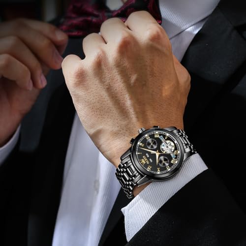 Image of OLEVS Watches for Men Automatic Mechanical, Luxury Waterproof Stainless Steel Wrist Watch, Self Winding No Battery Multi-Function Day Date 5-Hand Calendar, Classic Large Face Casual Business Dress Fashion Gifts for Men