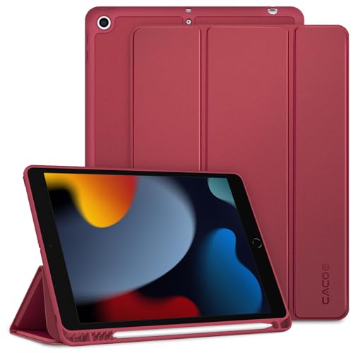 Cover Custodia Compatibile con iPad 9a Generazione 8a Gen 7a Gen 2019 Leggero Protettivo Supporto con Pencil Holder per iPad 10.2 Auto Sveglia Sonno Claretto