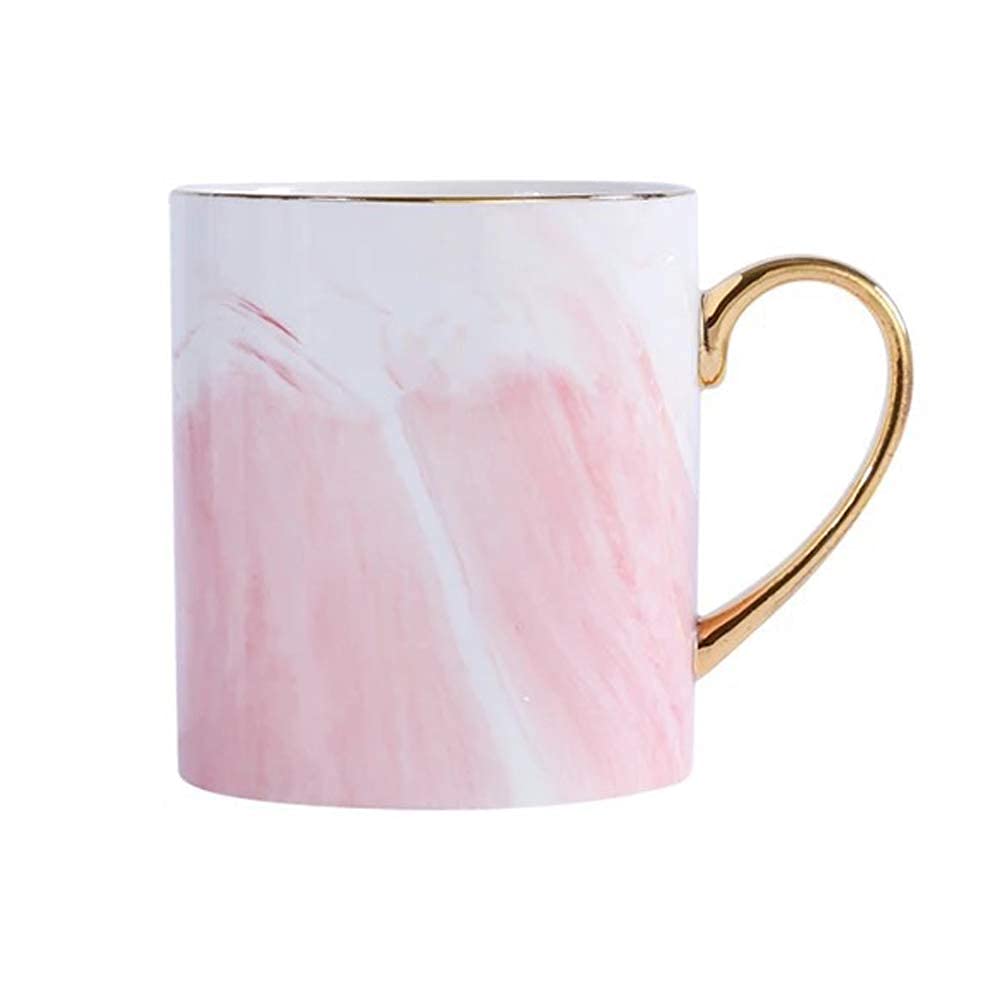 Marble Ceramic Tea Mugs, Marble-look Coffee Mugs, Milk Cup with Gold-colored Handle-Rosa + Gold