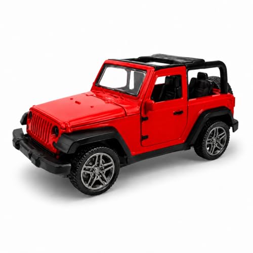 Image of Braintastic Model Diecast Car Toy Vehicle Pull Back Friction with Openable Doors Light & Music Toys for Kids Age 3+ Years (Thar Jeep Small Red)
