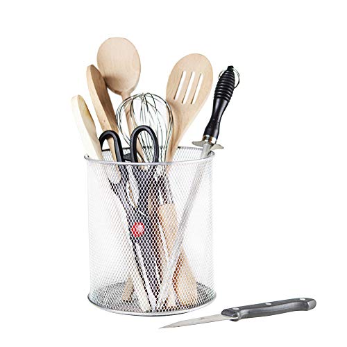 Ybm Home Mesh Stainless Steel Kitchen Utensil Holder Keeps Cooking Tools & Silverware Organized And Accessible, Simple Round Cutlery Caddy Organizer For Counter, Kitchen, Table - Silver, 1 Unit 2375-1 #TOP30
