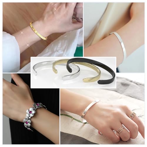Miniatura 5 de Beebeecraft 6 Pieza De 304 Piezas De Acero Inoxidable Para Pulseras De Metal Dorado Ajustables Base Simple Estampado Grabado Tiras Finas En Blanco Para Hacer Pulseras Suministros Para Manualidades