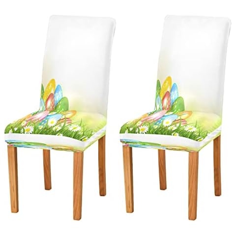 xigua Chair Covers for Dining Room, Spring Easter Coloful Eggs Chair Slipcovers Removable Washable Chair Covers Protector Perfect for Home/Restaurant/Hotel Ceremony 4PCS Cover