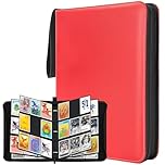 WISYOK Card Binder, 9 Pocket 900 Pockets Trading Card Binder, PU Cards Collection Folder Holder Book with Zipper, Toploader Binders for Football-Card, TCG, MTG (Red)