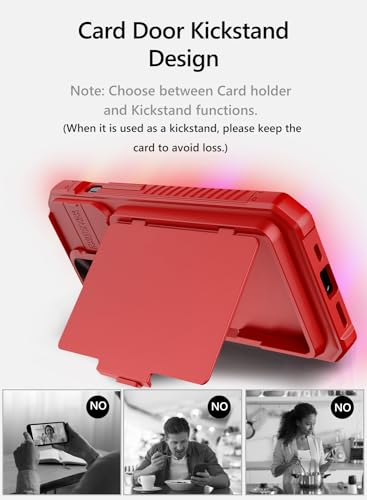 Image of Vihibii PC For iPhone 15 Pro Wallet Case With Card Holder(4 Cards)&Slide Camera Cover&Kickstand&Raised Edges Protective Screen,Shockproof Rugged Back Cover For iPhone 15 Pro 5G 6.1 inch 2023,Red