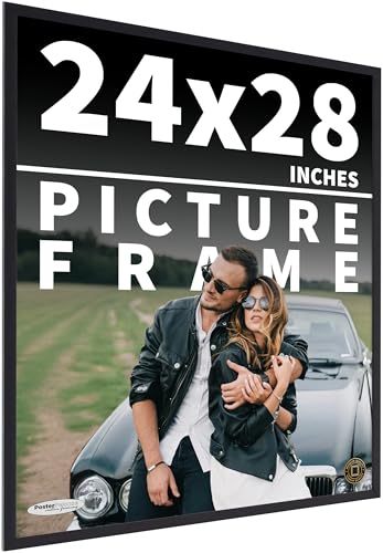 Poster Palooza 24x28 Contemporary Black Complete Wood Picture Frame with UV Acrylic Plexiglass, Foam Board Backing & Hardware Included