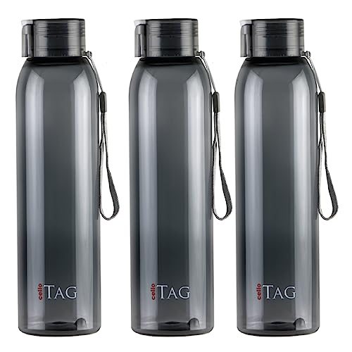 CELLO My Tag PET Water Bottle | 100% Food Grade | Leak Proof And Break Proof | Set Of 3-1000ml | Black For Rs. 215
