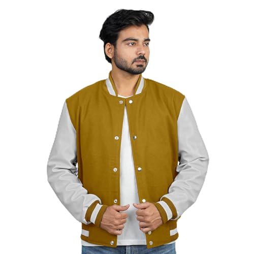 Image of Men's Fashion Varsity Jacket Causal Slim Fit Wool Letterman Baseball Bomber Jackets