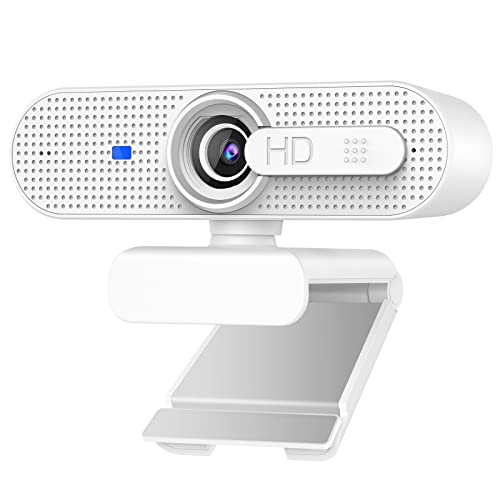 ASHU Cámara web HD 1080P para PC, enfoque automático, cámara web USB con micrófono estéreo y cubierta, 360° giratoria para ordenador, Skype, YouTube Video, Zoom, Conferencia, Cursos en línea (blanco) Cover