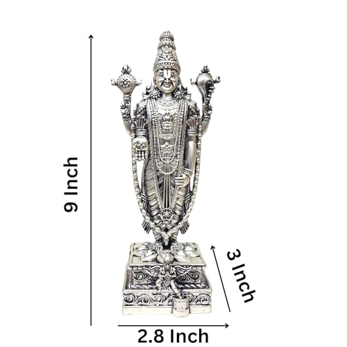 Image of Gold Art India Lord Tirupati Balaji Idol with Garuda Murti for Mandir Pooja Room Lord Vishnu Shree Venkateswara Swamy Srinivasa Statue God Balaji Home Decor Showpiece Gift Living Room (Silver Plated)