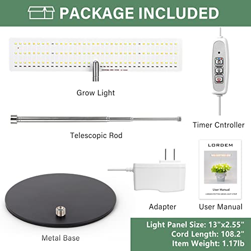 Lordem Grow Light, Full Spectrum Led Plant Light For Indoor Plants, Height Adjustable Growing Lamp With Auto On/Off Timer 4H/8H/12H, 4 Dimmable Brightness, Ideal For Home Desk Plant Lighting #TOP5