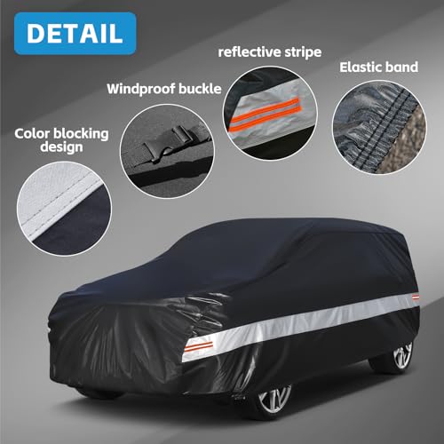 Image of 10 Layers Car Cover Waterproof All Weather for Large SUV,100% Waterproof Outdoor Car Covers Rain Snow UV Dust Protection. Custom Fit for Chevy Tahoe, Traverse, Mercedes GLS, QX80, Patrol,etc