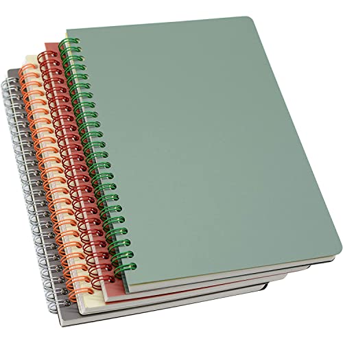 Spiral Notebooks 4 Pack 4-Subject College Ruled Paper A5 8.3x5.9inch Thick Plastic Hardcover 80 Sheets for Study and Notes (Red Brown Green Beige)