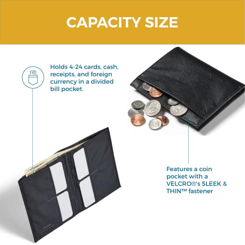 Allett Coin Wallet 2.0, Onyx Black | Leather, RFID Blocking, Velcro Pocket, Slim, Minimalist, Bifold, Water Resistant, Thin, Front Pocket | Holds 4-24 Cards, Flat Bills & Receipts4