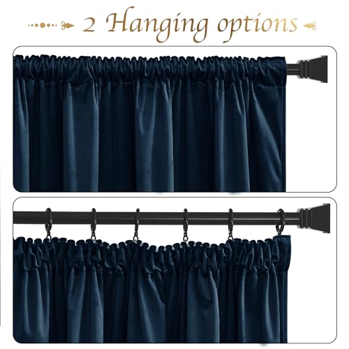 PONY DANCE Navy Blue Velvet Blackout Pencil Pleat Curtains - Image 3