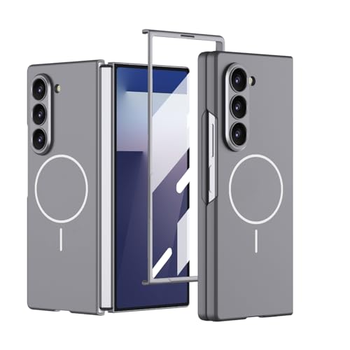 COQUE Custodia per Samsung Galaxy Z Fold 7,Custodia per cellulare 2 in 1 con pellicola protettiva integrata e anello magnetico invisibile, cover ultra sottile per Samsung Galaxy Z Fold 7-Grigio
