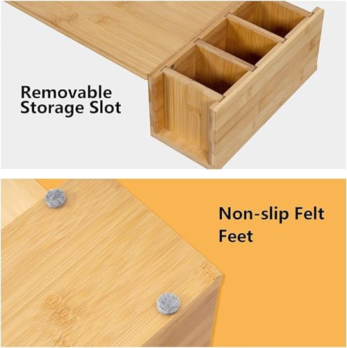 Image of Wooden Monitor Stand Riser with Storage Compartment and Lockable Storage Drawer Stand | Adjustable Desktop Organizer for Computer, Flax, Laptop & Printer (Wooden Monitor Stand 3 Screen)