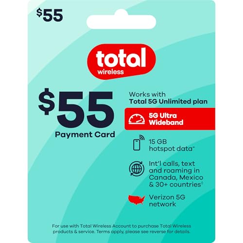 Total Wireless $55 Payment Card | Redeemable Value for Total 5G Unlimited Plan