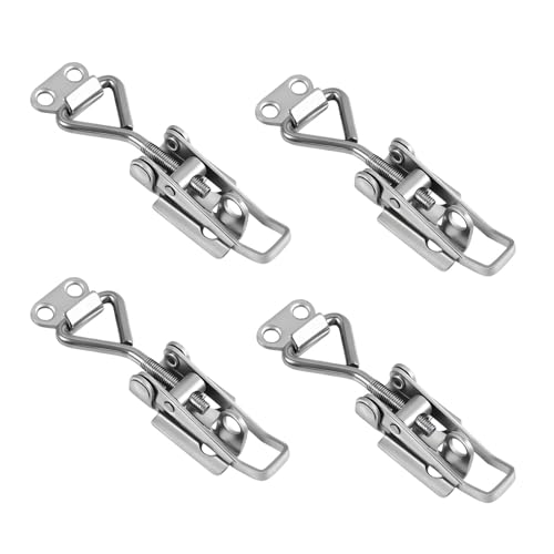 4PCS Loquet à Bascule Acier Inox Loquet de Serrage, Sauterelles de Menuisier, Capacité de Rétention 100kg 220lbs, Sauterelle de Serrage Réglable, Fermeture Capot Fermeture à Levier pour Armoire Porte