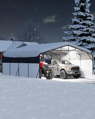 20x20FT Metal Carport Heavy-Duty Build with LED Light & Galvanized Steel Roof, Reinforced Stable Structure with Removable PE Sidewalls(White), Spacious Versatile Shelter for Cars, Boats, and Events
