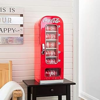 Coca Cola Mini Fridge - 10 Can Refrigerator for Bedroom Skincare Office, Portable Table Top Beverage Cooler, 12V 110V Refrigerador For Drinks, Soda, Wines, Use In Car, Dorm, Outdoor