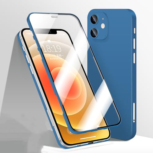 Coque antichoc iPhone 12 Mini protection intégrale 360 en verre trempé bleu
