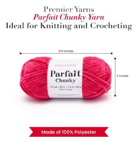 Image of Premier Yarns Parfait Chunky Chenille Yarn 3.5 Oz 6 Super Bulky Weight 3 Pack Bundle with Bella's Stitch Place Holders (Bright Pink)