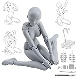 CHALAN デッサン人形 可動フィギュア 30個関節可動 スタンド付き 【プロ漫画家推薦】 デッサンドール 全身ドール 人体模型 マネキン 男性 女性 ポーズ 素体 スケッチ 筋肉体型 作画 モデル キャラクター 練習 美術 小道具 模型 女性-グレー