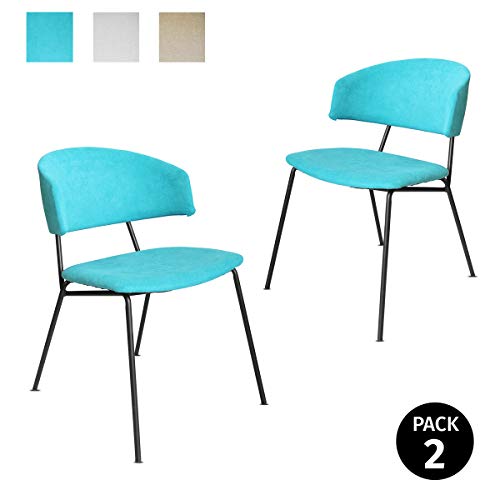 Mc Haus SHIRA - Pack 2 Sillas Nórdicas Comedor cocina Tapizadas color Turquesa, Salón Oficina Dormitorio, Respaldo y Asiento Acolchados, 58x53x77,5cm
