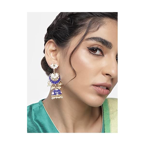 I Jewels Gold Plated Traditional Floral Kundan Studded Black Meenakari Jhumka Earrings For Women (E2912) - Image 3