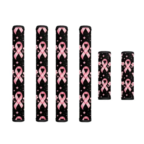 Image of Fridge Door Handle Covers Set of 6 Kitchen Appliance Decor Handles Glove Anti-Slip Protectors Washable Refrigerator Decor for Breast Cancer Awareness, Pink Ribbon Butterfly Pattern