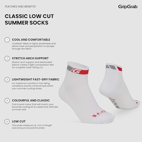 Image of GripGrab Classic Summer Cycling Socks - Short Low Cut Multipack Options | Coolmax mesh, breathable & moisture-wicking - stretch arch support - 7 cm low cut - single, 3- or 6-pack