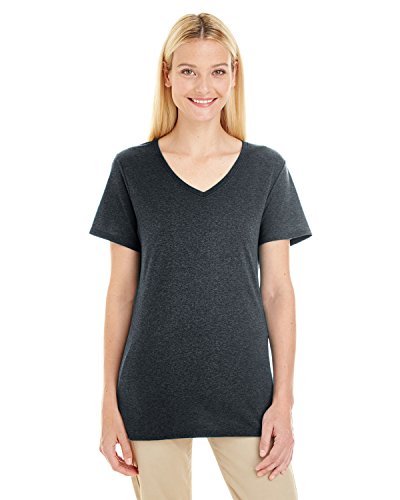 Ladies' 4.5 oz. TRI-BLEND V-Neck T-Shirt - BLACK HEATHER - S