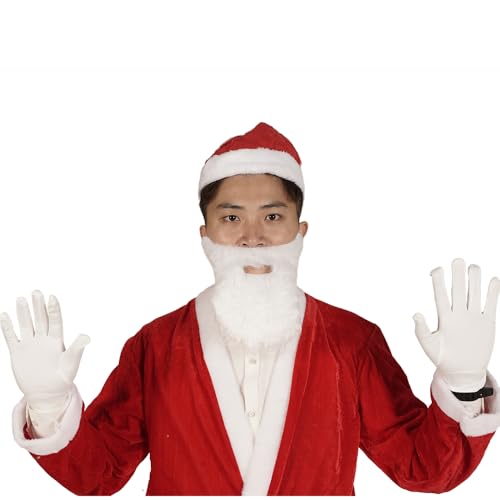 ZDOVLZZPON Santa Hats and Beard With White Gloves for Adults Christmas Costume Decorations Xmas Hats Santa Beard Mask Face Cover for Men Women, Set of 3
