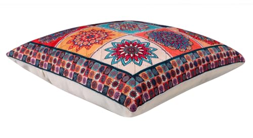 Image of Nendle Printed Holland Velvet Cushion Covers Set of 5, 16 x 16 Inches (40 x 40 cm), Decorative Sofa Cushion Cover with Zipper Closure, Floral Geometric Abstract Bohemian Designs, Multicolor