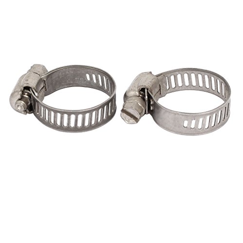 Aexit 19-29mm Range Clamps Adjustable Pipe Hose Clamp Hoops Fasteners Couplers Silver Strap Clamps Tone 2pcs