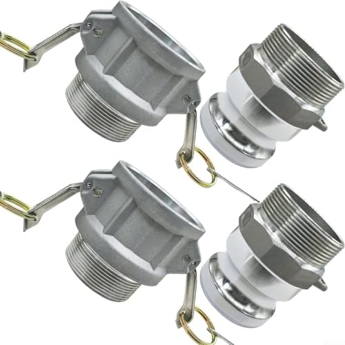 Lot de 2 raccords de tuyau à came, lot de 2 raccords rapides en aluminium de type F + B, adaptateur industriel pour applications de réservoir de transfert d'eau (2,5 cm)