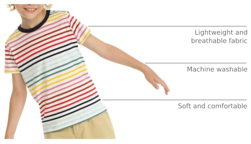Image of LittleSpring Boys Girls T Shirt Rainbow Striped Cotton Crewneck Tees for Kids Fashion
