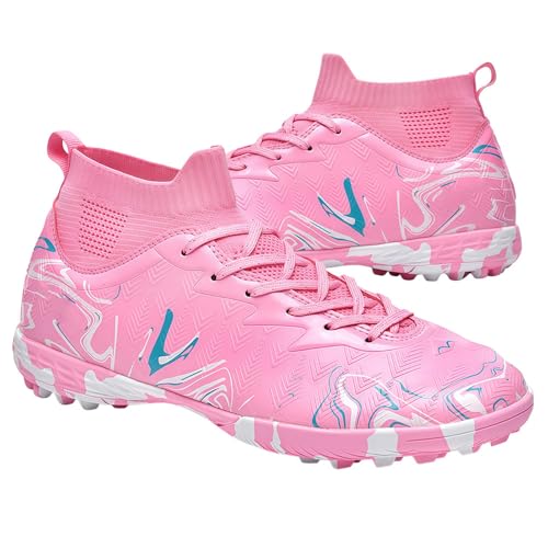 HESBITEUL Soccer Cleats Indoor Turf: Kids Football Shoes with Short Studs for Indoor Training & Drills - Sports Sneaker Lightweight for Youth for Training League Games Bubblegum Pink