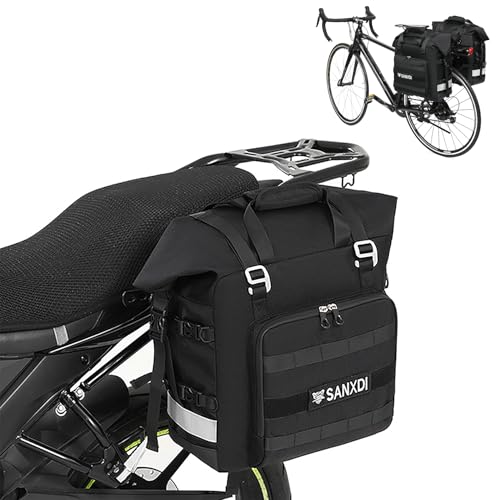 Dreamoon Motorcycle Saddlebag 20-25L Waterproof, Quick Release Motorbike Side Bag Bicycle Panniers, Fits Most Adventure Sports Bike Motorcycle Racks, Black(1 Pack)
