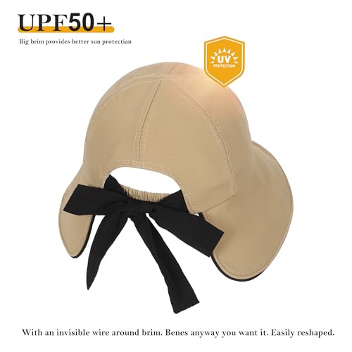 Sombrero de sol femenino estilo bucket con lazo caqui miniatura 6