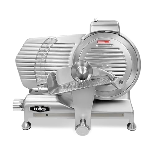 Image of KWS MS-10SL Commercial 320w Electric Meat Slicer 10-Inch Triple Safety Locks + Anodized Aluminum Base with Stainless Steel Blade, Frozen Meat /Cheese /Food Slicer Low Noises Commercial and Home Use