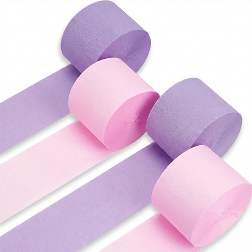 Image of Light Pink and Prurple Crepe Paper Streamers 4Rolls 328ft,Crepe Paper Streamers for Party Wedding Decorations, Birthday Decorations, Baby Shower Xmas Annivesary Decors DIY (1.8 Inch x 82 Ft /Roll)