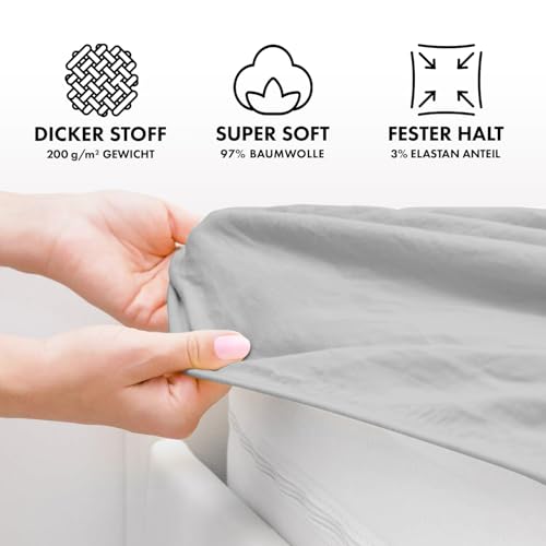 Jacobson Premium Spannbettlaken 200 g/m² Jersey Baumwolle mit Elasthan (180x200-200x200 cm, Grau) – Ansicht 2