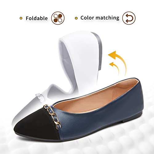 Image of BABUDOG Women's Black Flats Shoes,White Dress Shoes for Women,Crimping Faux Suede Ballet Flats Comfortable