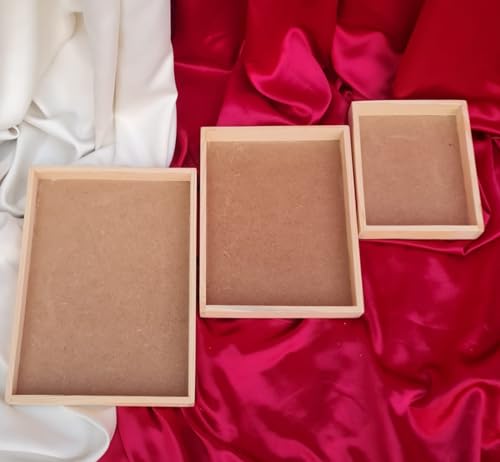 Image of SATYAM KRAFT 1 Set(3 Pcs)Square Trousseau Pinewood Attractive Decorative Tray for Wedding /Shaadi Gift Hampers,Engagement,Saree Clothes Packing,Dry Fruit,Birthday,Festival Return Gifts,Shagun,Beige